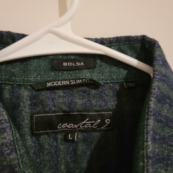 Mens Flannel Shirt Size Large Modern Slim Fit Striped Button Up - Picture 6 of 7